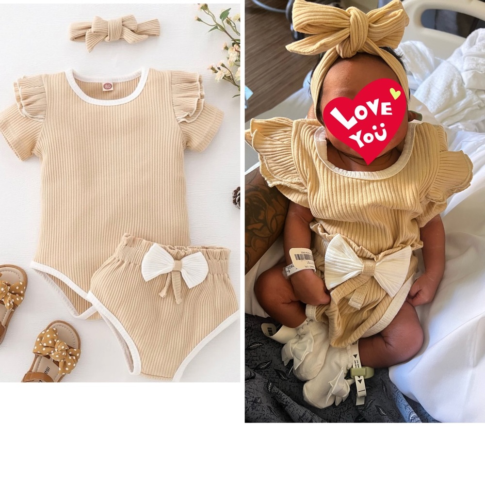 Baby Ruffle Bodysuit With Shirts & Bow